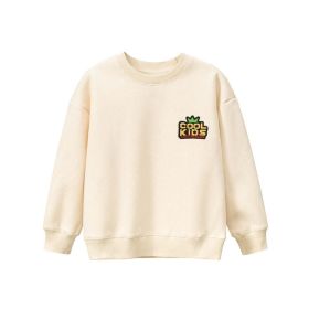 Children Patched Pattern Solid Color Crewneck Cotton Hoodies (Color: Apricot, Size/Age: 150 (10-12Y))