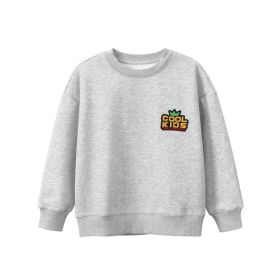 Children Patched Pattern Solid Color Crewneck Cotton Hoodies (Color: Grey, Size/Age: 150 (10-12Y))