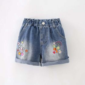 Baby Girl Embroidered Graphic Demin Blue Shorts (Color: Blue, Size/Age: 120 (5-7Y))