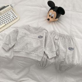 Baby Letter Graphic Pullover Hoodies With Pants Spring Sets (Color: Grey, Size/Age: 66 (3-6M))