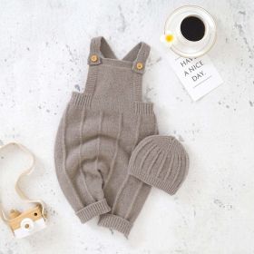 Baby Solid Color Knitted Sling Romper With Hat Sets (Color: Grey, Size/Age: 90 (12-24M))