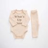 Baby Slogan Print Pattern Long-Sleeved Onesies Combo Solid Pants Sets