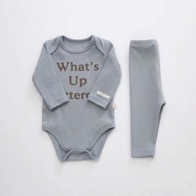Baby Slogan Print Pattern Long-Sleeved Onesies Combo Solid Pants Sets (Color: Blue, Size/Age: 73 (6-9M))