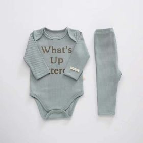 Baby Slogan Print Pattern Long-Sleeved Onesies Combo Solid Pants Sets (Color: Green, Size/Age: 90 (12-24M))