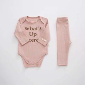 Baby Slogan Print Pattern Long-Sleeved Onesies Combo Solid Pants Sets (Color: Pink, Size/Age: 73 (6-9M))