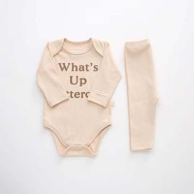 Baby Slogan Print Pattern Long-Sleeved Onesies Combo Solid Pants Sets (Color: Apricot, Size/Age: 80 (9-12M))