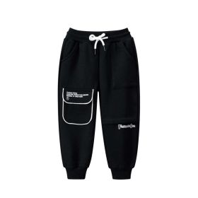 Baby Girl Letter Graphic Solid Color Fleece Trousers (Color: Black, Size/Age: 130 (7-8Y))