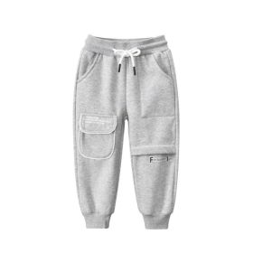 Baby Girl Letter Graphic Solid Color Fleece Trousers (Color: Grey, Size/Age: 130 (7-8Y))