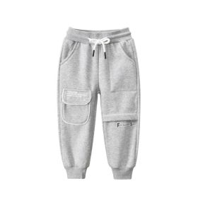 Baby Girl Letter Graphic Solid Color Fleece Trousers (Color: Grey, Size/Age: 130 (7-8Y))