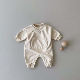 Baby Solid Color Big Pocket Thickened Winter Romper (Color: Apricot, Size/Age: 73 (6-9M))