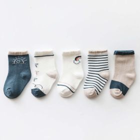 Baby Print Pattern Spring Autumn Cotton 1Bag=5Pairs Socks (Color: Navy Blue (Dark Blue), Size/Age: XS (0-1Y))