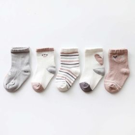 Baby Print Pattern Spring Autumn Cotton 1Bag=5Pairs Socks (Color: White, Size/Age: M (3-5Y))