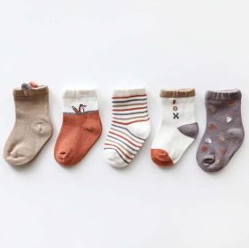Baby Print Pattern Spring Autumn Cotton 1Bag=5Pairs Socks (Color: Grey, Size/Age: M (3-5Y))