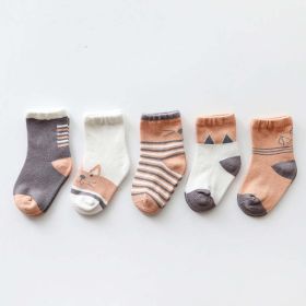 Baby Print Pattern Spring Autumn Cotton 1Bag=5Pairs Socks (Color: Brown, Size/Age: L (5-8Y))