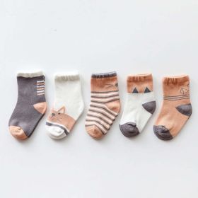 Baby Print Pattern Spring Autumn Cotton 1Bag=5Pairs Socks (Color: Brown, Size/Age: M (3-5Y))