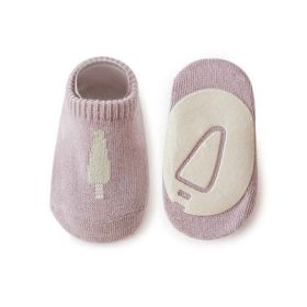 Kids Girl Embroidered Pattern Non-Slip Floor Soft Socks (Color: Purple, Size/Age: M (1-3Y))