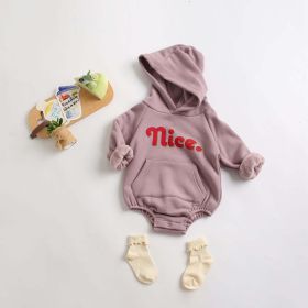 Baby Letter Print Pattern Solid Color Thickened Cotton Onesies (Color: Purple, Size/Age: 100 (2-3Y))