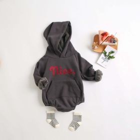Baby Letter Print Pattern Solid Color Thickened Cotton Onesies (Color: Grey, Size/Age: 100 (2-3Y))