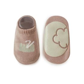 Kids Girl Embroidered Pattern Non-Slip Floor Soft Socks (Color: Coffee, Size/Age: M (1-3Y))