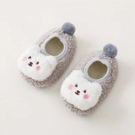 Baby 3D Cartoon Bear Patched Pattern Non-Slip Warm Shoes (Color: Grey, Size/Age: Insole Length 11.00 cm)