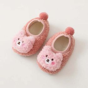 Baby 3D Cartoon Bear Patched Pattern Non-Slip Warm Shoes (Color: Pink, Size/Age: Insole Length 11.00 cm)