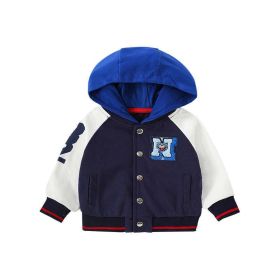 Baby Boy Embroidered Pattern Colorblock Design Cool Coat (Color: Blue, Size/Age: 90 (12-24M))