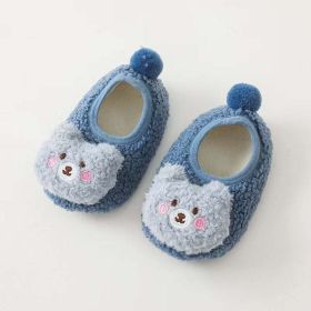 Baby 3D Cartoon Bear Patched Pattern Non-Slip Warm Shoes (Color: Blue, Size/Age: Insole Length 12.00 cm)