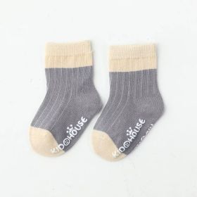 Baby Two Colors Contrast Boneless Bottom Dispensing Socks 1 Lot = 5 Pairs (Color: Grey, Size/Age: L (3-5Y))