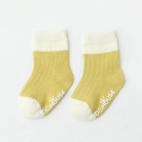 Baby Two Colors Contrast Boneless Bottom Dispensing Socks 1 Lot = 5 Pairs (Color: Yellow, Size/Age: XS (0-3M))
