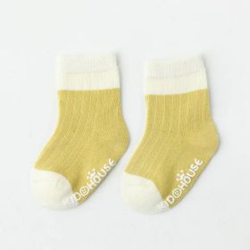 Baby Two Colors Contrast Boneless Bottom Dispensing Socks 1 Lot = 5 Pairs (Color: Yellow, Size/Age: L (3-5Y))