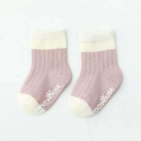 Baby Two Colors Contrast Boneless Bottom Dispensing Socks 1 Lot = 5 Pairs (Color: Purple, Size/Age: S (3-12M))