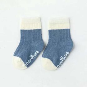 Baby Two Colors Contrast Boneless Bottom Dispensing Socks 1 Lot = 5 Pairs (Color: Blue, Size/Age: S (3-12M))