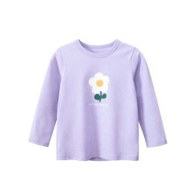 Baby Girl Floral Print Pattern Long Sleeve Autumn Cotton Shirt (Color: Purple, Size/Age: 140 (8-10Y))