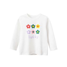 Baby Girl Floral Print Pattern Long Sleeve Autumn Cotton Shirt (Color: White, Size/Age: 130 (7-8Y))