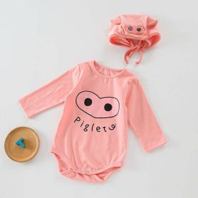 Baby 1pcs Cartoon Graphic Soft Cotton Long Sleeves Bodysuit With Hats (Color: Pink, Size/Age: 66 (3-6M))