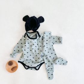 Baby Cartoon Print Pattern Soft Onesies Combo Trousers 2-Piece Sets (Color: Blue, Size/Age: 80 (9-12M))