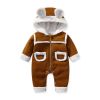 Baby Cute Long Sleeve Design Solid Color Thicken Warm Rompers With Hat