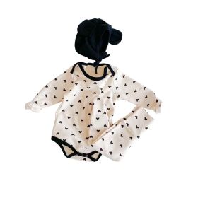 Baby Cartoon Print Pattern Soft Onesies Combo Trousers 2-Piece Sets (Color: Beige, Size/Age: 73 (6-9M))