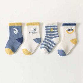 Baby Unisex 1Lot=4 Pairs Smile With House Pattern Socks (Color: Blue, Size/Age: M (1-3Y))