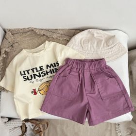 Baby Boy And Girl Solid Color Denim Shorts With Pockets (Color: Purple, Size/Age: 130 (7-8Y))