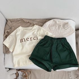 Baby Boy And Girl Solid Color Denim Shorts With Pockets (Color: Green, Size/Age: 100 (2-3Y))