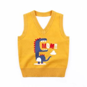 Baby Boy Allover Dinosaur Graphic Sleeveless Knitted Vest Sweater (Color: Light Yellow, Size/Age: 120 (5-7Y))