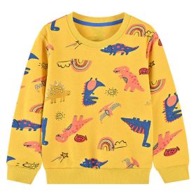 Baby Boy 1pcs Cartoon Dinosaur & Rainbow Pattern O-Neck Pullover Hoodies (Color: Yellow, Size/Age: 110 (3-5Y))