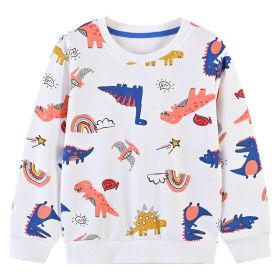 Baby Boy 1pcs Cartoon Dinosaur & Rainbow Pattern O-Neck Pullover Hoodies (Color: White, Size/Age: 140 (8-10Y))
