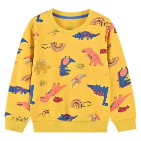 Baby Boy 1pcs Cartoon Dinosaur & Rainbow Pattern O-Neck Pullover Hoodies (Color: Yellow, Size/Age: 90 (12-24M))