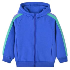 Baby Boy Side Colorful Striped Pattern Zipper Front Design Coat With Hat (Color: Blue, Size/Age: 150 (10-12Y))
