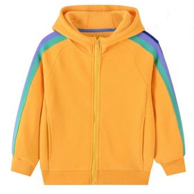 Baby Boy Side Colorful Striped Pattern Zipper Front Design Coat With Hat (Color: Yellow, Size/Age: 130 (7-8Y))