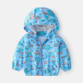 Baby Boy Cartoon Pattern Zipper Front Design Mesh Cloth Jacket Coat (Color: Light Blue, Size/Age: 120 (5-7Y))