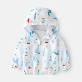 Baby Boy Cartoon Pattern Zipper Front Design Mesh Cloth Jacket Coat (Color: White, Size/Age: 90 (12-24M))