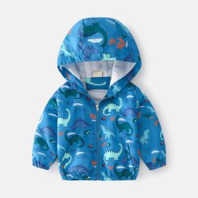 Baby Boy Cartoon Pattern Zipper Front Design Mesh Cloth Jacket Coat (Color: Blue, Size/Age: 90 (12-24M))